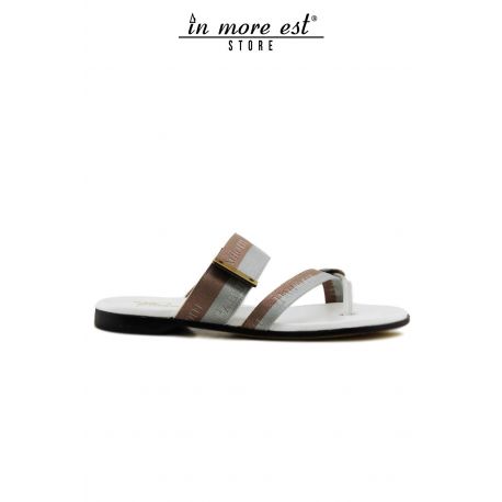 STECKERLEISTE FLIP-FLOPS LÄSSIG TORTORA/GRAU STOFF LOGATO PACIOTTI SCHNALLE/PLAC LOGO PACIOTTI METAL ZIEGENLEDER-INNENSOHLE