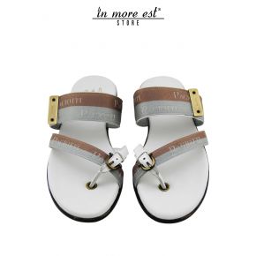 SLIPPER FLIP FLOPS CASUAL TAUPE/GREY FABRIC WITH LOGO PACIOTTI BUCKLE/PLAC LOGO PACIOTTI METAL BURNISHED INSOLE CALF BIA