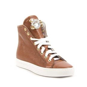 SNEAKERS WITH INNER WEDGE LEATHER BROOCH STONES