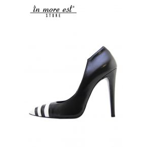 DÉCOLLETÉ " HIGH BLACK TOE LIGNES NOIR/BLANC DE VEAU