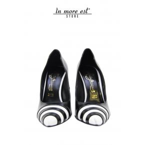 DECOLLETE' HIGH BLACK TOE BLACK LINES/WHITE CALF