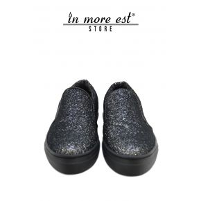 SLIP ON A PUNTA GLITTER ARG/NERO FONDO GOMMA PARA NERA