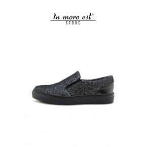 SLIP ON A PUNTA GLITTER ARG/NERO FONDO GOMMA PARA NERA