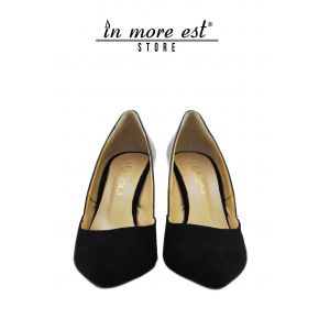 DECOLLETE' MEDIUM TIP BLACK SUEDE/PATENT HEEL METAL GOLD