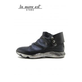 HIGH-TOP SNEAKERS BLACK CALF, HEEL REPTILE-BLACK LACE-UP BUCKLE AUTOMATIC BOTTOM WHITE RUBBER SPAZZ BLACK