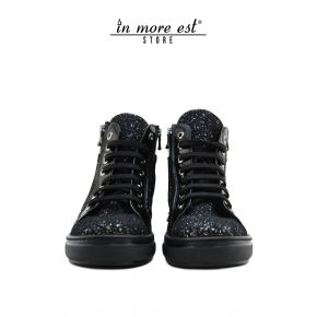 SNEAKERS CON ZEPPA NERA GLITTER E VERNICE NERA FONDO GOMMA PARA NERA