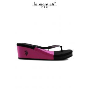 FLIP FLOPS MER WEDGE NOIR/ROSE BICOLORE EN CAOUTCHOUC