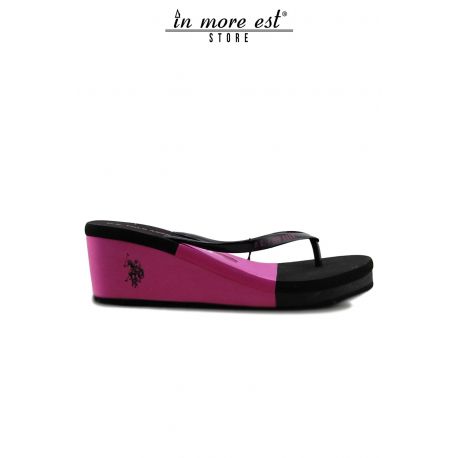 FLIP FLOPS MER WEDGE NOIR/ROSE BICOLORE EN CAOUTCHOUC