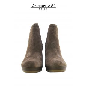 PRISE DE MOYENNE EN DAIM MARRON BOOT-JAMBE DE BAS EN CAOUTCHOUC MARR TALON BOIS, BRUN