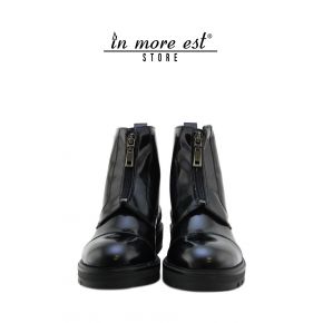 ANKLE BOOTS BLACK SHINY LEATHER ALLACC ZIP METAL BURNISHED FUND CARARMAT BLACK RUBBER