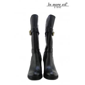 THE BOOT MEDIUM-LEG SLEEVE MEDIUM BLACK CALF BUCKLES METAL GOLD BOTTOM RUBBER CARARMATO