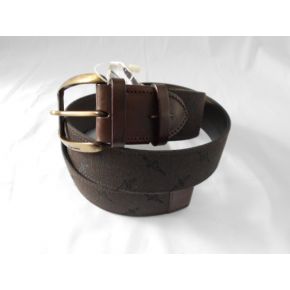 CEINTURE EN CUIR MARRON/LOGO TISSU POIGNARD PACIOTTI MARRON BOUCLE EN MÉTAL BRONZE