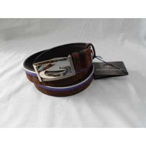 CEINTURE MERRONE DAIM RICHE GRIS/VIOLET FIBBIAQ MÉTAL ARGENTÉ LOGO G GARDIENS