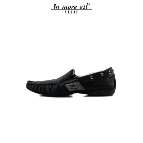 MOCASSINO VITELLO NERO PLACCA METAL LOGO GUARDIANI