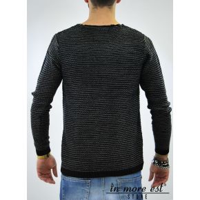 PULL GRIS/NOIR EN LAINE, TRAME LARGE