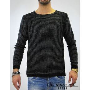 PULL GRIS/NOIR EN LAINE, TRAME LARGE