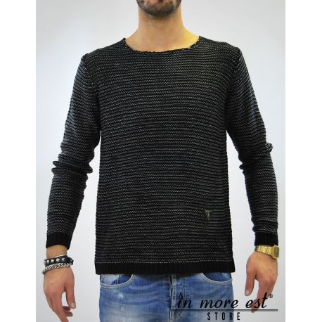 PULLOVER GRAU/SCHWARZE WOLLE TEXTUR GROSSA