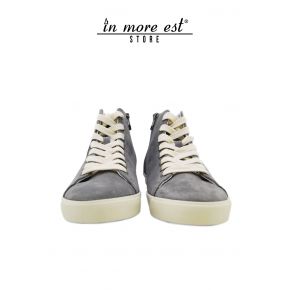 DE ALTA-TOP ZAPATILLAS DE GAMUZA GRIS INFERIOR DE CREPÉ DE CAUCHO/CORDONES BEIGE