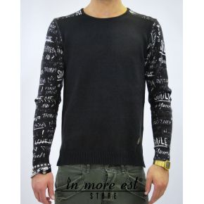 PULL EN LAINE NOIR/NOIR AU DOS ET AUX MANCHES