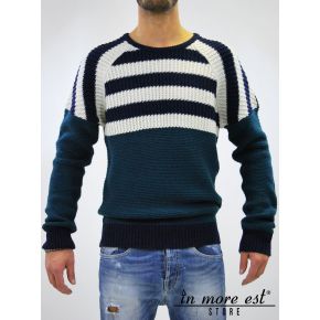 SWEATER WOOL STRIPES BLUE/WHITE AND GREEN