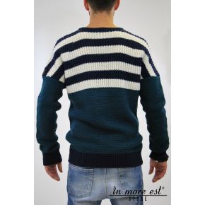 SWEATER WOOL STRIPES BLUE/WHITE AND GREEN