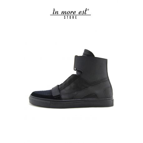 SNEAKERS ALTA NERA VITELLO/GOMMA LACCI E FIBBIE STRAP