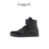 HIGH-TOP SNEAKERS BLACK CALF/RUBBER LACE-UP AND BUCKLE STRAP