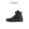 HIGH-TOP SNEAKERS NOIR VEAU/CAOUTCHOUC LACETS ET SANGLE AVEC BOUCLE