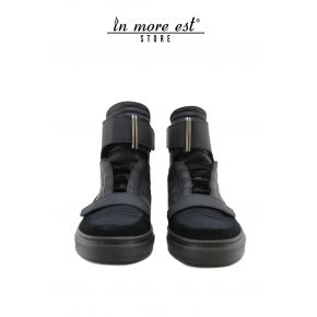 SNEAKERS ALTA NERA VITELLO/GOMMA LACCI E FIBBIE STRAP