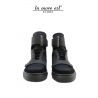 HIGH-TOP SNEAKERS BLACK CALF/RUBBER LACE-UP AND BUCKLE STRAP