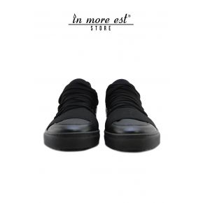 SNEAKER LOW-BLACK CALF/NEOPRENE/RUBBER LACE-UP AND ELASTIC