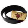 BELT BLACK LEATHER BUCKLE CLOSURE METAL GOLD LOGO SY