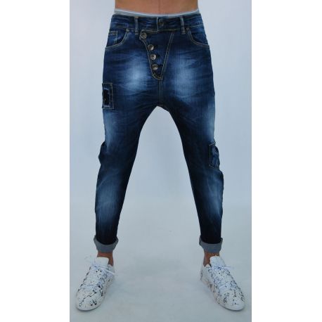 JEANS ELAST PATCHS SEC ENTREJAMBE BLEU CLAIR