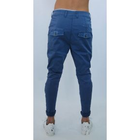 PANTALON ELAST-ENTREJAMBE INDIGO AZZ POCHES SOUFFLET EN COTON