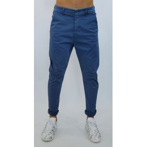 PANTALON ELAST-ENTREJAMBE INDIGO AZZ POCHES SOUFFLET EN COTON