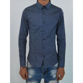 CAMICIA ELAST BLU PUNTINATA BIANCA COTONE