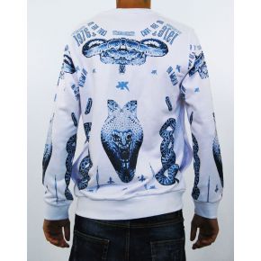 SWEATSHIRT CREW NECK PRINT BLUE COTTON