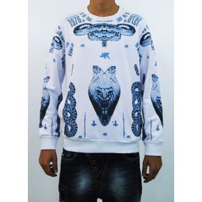 SWEATSHIRT-RUNDHALS-PRINT-BLAUE BAUMWOLLE