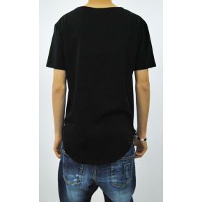 BLACK T-SHIRT COTTON BLACK LEATHER TRAP BLACK