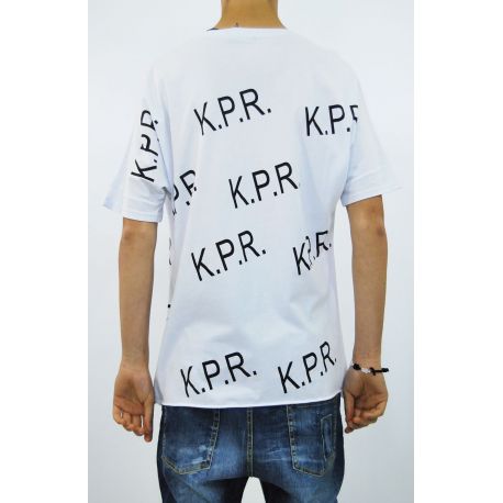 T-SHIRT COUPE CHAUVE-SOURIS BLANCHE LOGO KPR COTON