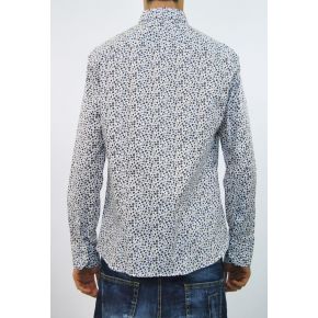 CHEMISE ELAST EN POINTILLÉS BLEUS EN COTON BLANC