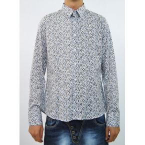 CHEMISE ELAST EN POINTILLÉS BLEUS EN COTON BLANC