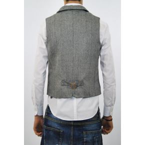 VEST GRAY/BLACK STRIPED PATTERN WOOL BLACK BUTTONS