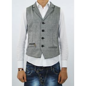 GILET GRIS/NOIR MOTIF RAYÉ EN LAINE NOIR BOUTONS