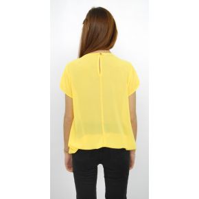 TRICOT MANCHES MOITIÉ JAUNE VOLANTS À L'AVANT, ÉLASTIQUE EN BAS