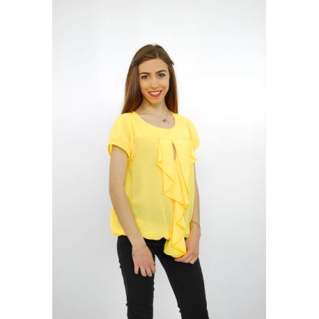 KNIT HALF SLEEVES YELLOW RUFFLES IN FRONT, ELASTIC BOTTOM