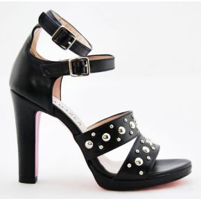 SANDAL WITH HEEL CALFSKIN BLACK AND STUDS ALTRAMAREA