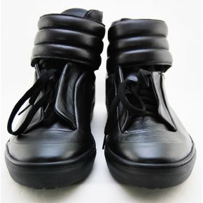 HIGH-TOP SNEAKERS BLACK CALF LACE-UP AND BUCKLE STRAP