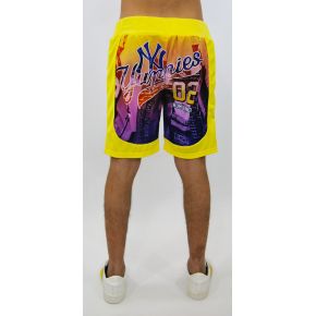 PANTALONES CORTOS DE POLI AMARILLO YUPPIES IMPRESIÓN DE NY