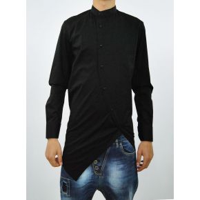 SHIRT KOREAN DIAGONAL BLACK COTTON